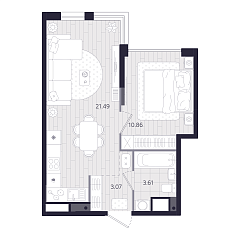 1-комнатная 39,03 м&sup2;