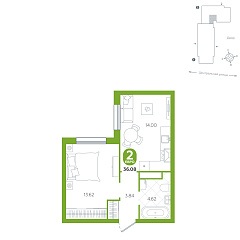 1-комнатная 36,08 м²