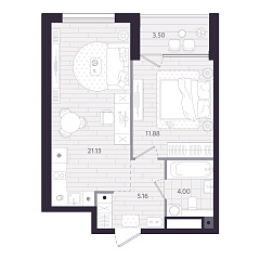 1-комнатная 43,92 м&sup2;