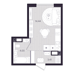 Студия 21,85 м&sup2;