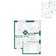 1-комнатная 40,27 м&sup2;