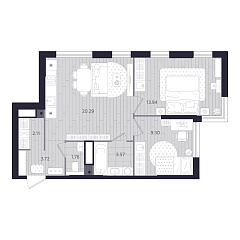 2-комнатная 54,69 м&sup2;