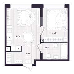 1-комнатная 37,5 м&sup2;