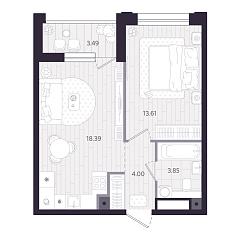 1-комнатная 41,6 м&sup2;