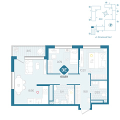 2-комнатная 60,89 м²