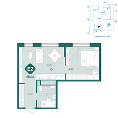 1-комнатная 45,93 м&sup2;