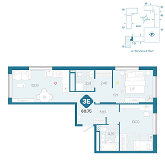2-комнатная 60,75 м²