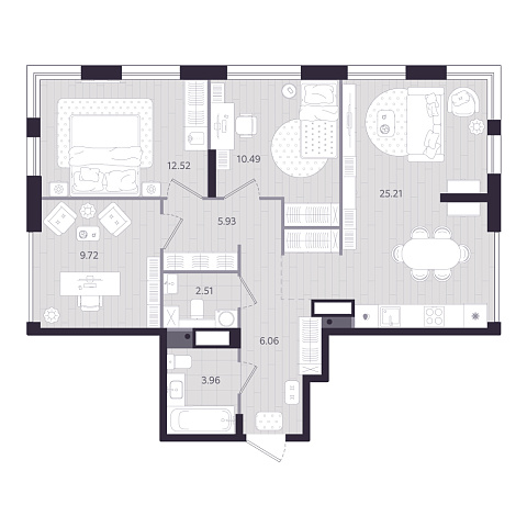 Планировка: 4-комнатная евро 76.4 м² в ЖК Форсо, Зарека