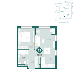 1-комнатная 42,3 м&sup2;