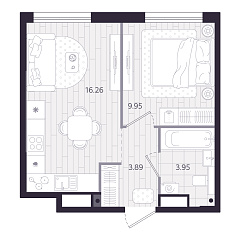 1-комнатная 34,05 м&sup2;