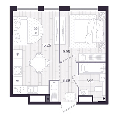 1-комнатная 34,05 м&sup2;
