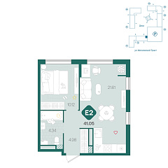 1-комнатная 41,05 м&sup2;
