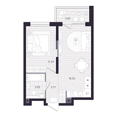 1-комнатная 39,64 м&sup2;