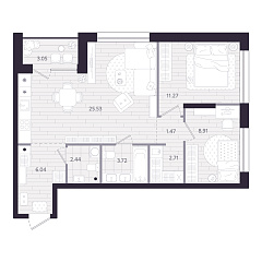 2-комнатная 63,77 м&sup2;