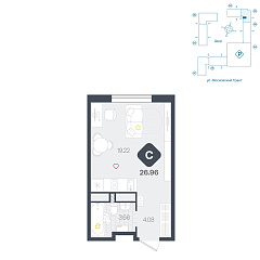 Студия 26,96 м&sup2;