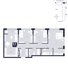 3-комнатная 77,2 м²