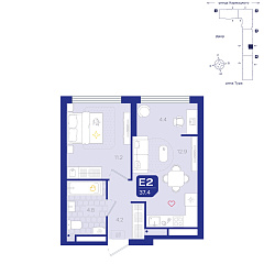 1-комнатная 37,5 м&sup2;