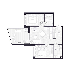 2-комнатная 61,21 м&sup2;
