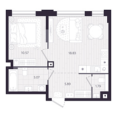 1-комнатная 42,15 м&sup2;