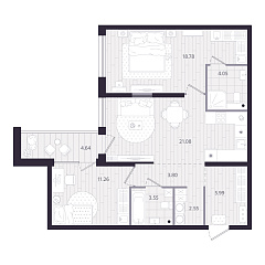 2-комнатная 73,38 м&sup2;