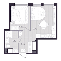 1-комнатная 33,76 м&sup2;