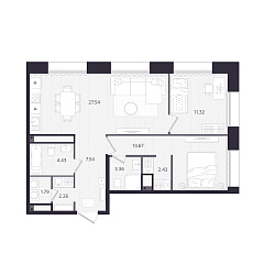 2-комнатная 74,34 м&sup2;