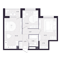 2-комнатная 58,56 м&sup2;