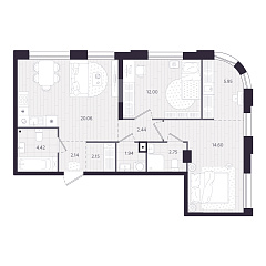 2-комнатная 68,45 м&sup2;