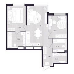 2-комнатная 62,64 м&sup2;