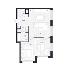 2-комнатная 61,72 м&sup2;
