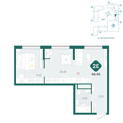 1-комнатная 46,45 м&sup2;