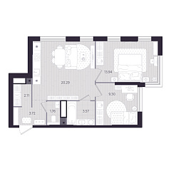 2-комнатная 54,69 м&sup2;