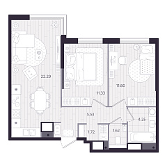 2-комнатная 58,54 м&sup2;