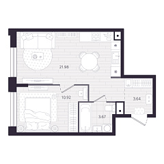 1-комнатная 40,21 м&sup2;