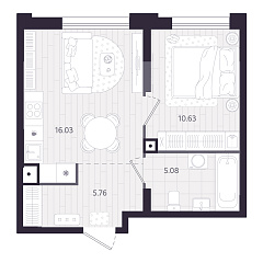 1-комнатная 37,5 м&sup2;