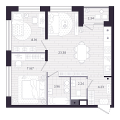 2-комнатная 55,69 м&sup2;