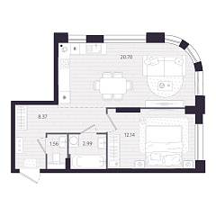 1-комнатная 45,76 м&sup2;
