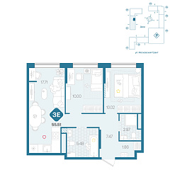 2-комнатная 55,51 м²