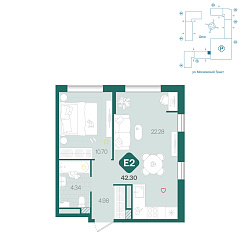 1-комнатная 42,3 м&sup2;