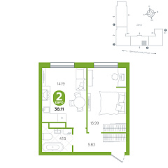 1-комнатная 38,11 м²