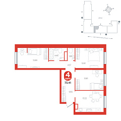 3-комнатная 73,41 м²