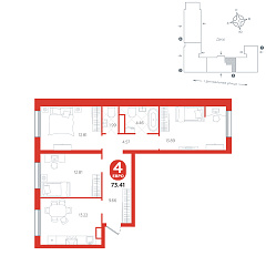3-комнатная 73,41 м²