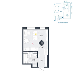 Студия 27,07 м&sup2;