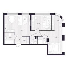 2-комнатная 68,46 м&sup2;