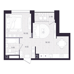 1-комнатная 39,29 м&sup2;