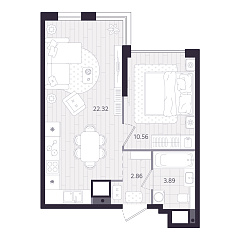 1-комнатная 39,63 м&sup2;