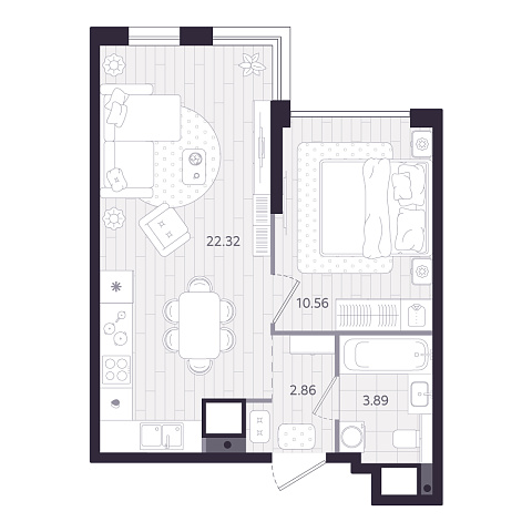 Планировка: Евродвушка 39.6 м² в ЖК Форсо, Зарека