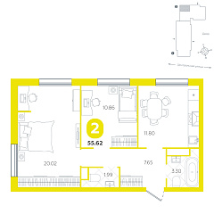 2-комнатная 55,62 м²