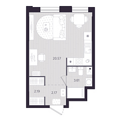 Студия 28,54 м&sup2;