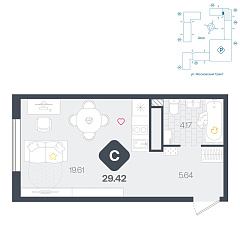 Студия 29,42 м&sup2;